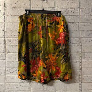 California Krush Tropical Floral Shorts | Size 1X | Vibrant Island Print Rayon